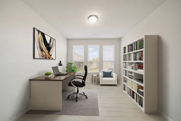 a reading room with furniture and a window