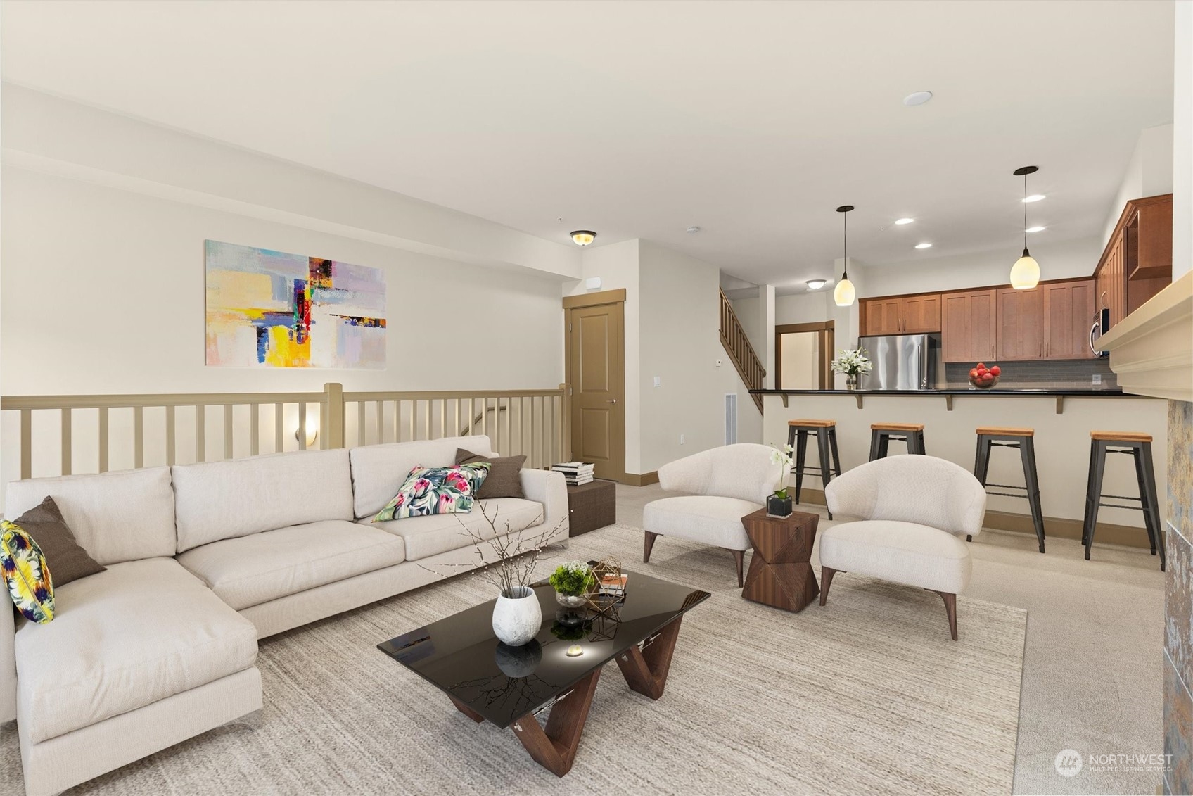 2115 201st Place Southeast, Unit I4 Bothell, WA 98012 - Photo 9 of 24 a living room with furniture and a kitchen view