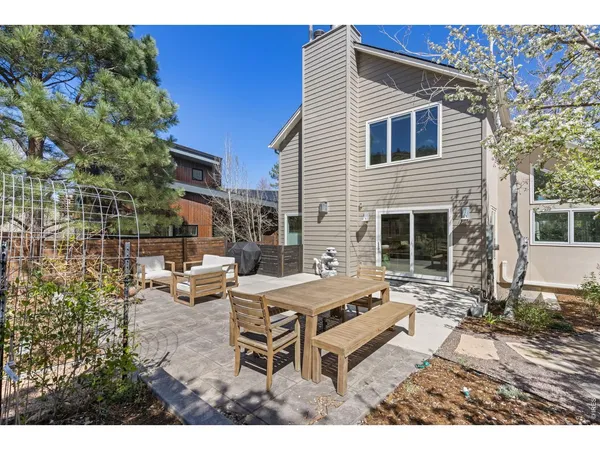 a backyard of a house with barbeque oven