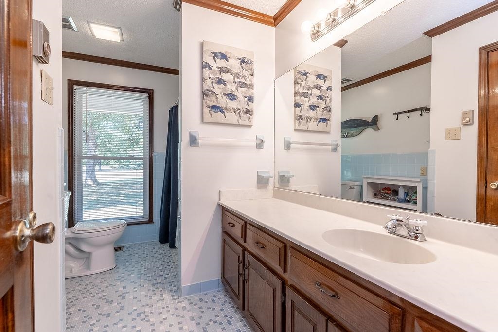 5870 Monk House Road Somerville, TN 38068 - Photo 25 of 40 a bathroom with a granite countertop sink toilet and shower