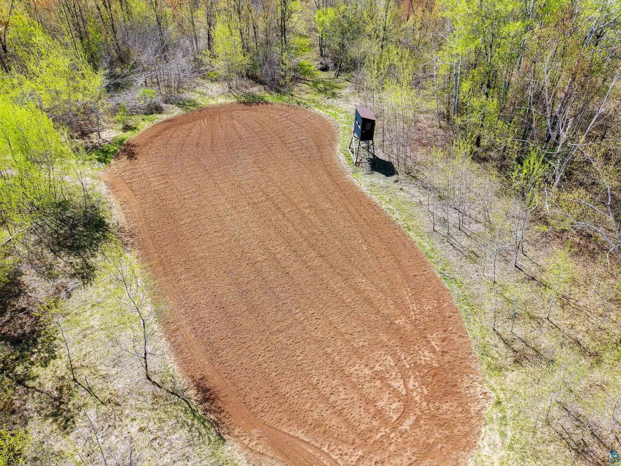 37590 Degerstrom Road Askov, MN 55704 - Photo 42 of 53 Cleared land bordered by mature trees and young saplings, featuring a prepared earth area and a raised blind structure