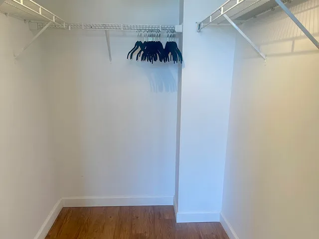 a view of walk in closet with a window