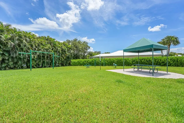 a view of a playground with a slide