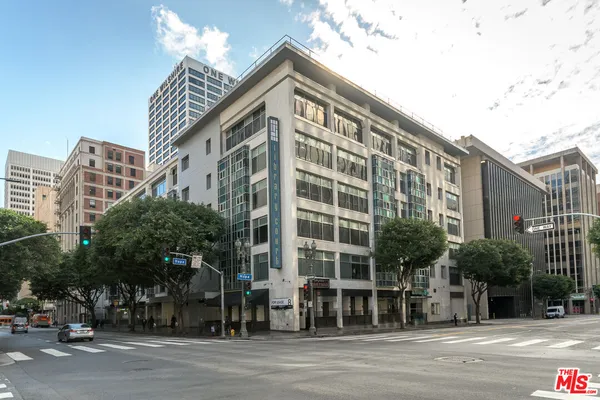 a view of a building and a street