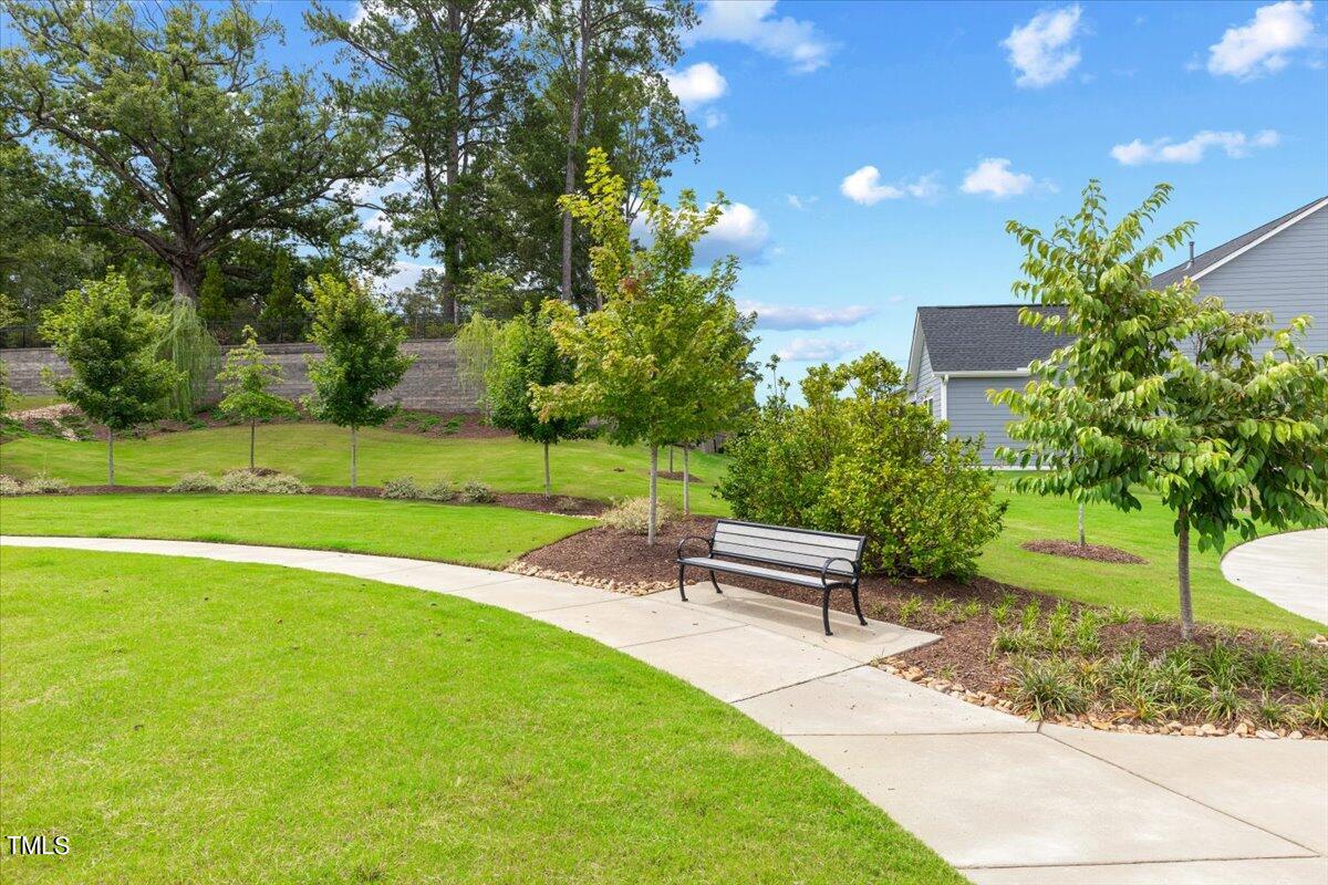 213 Mahogany Run Raleigh, NC 27610 - Photo 31 of 40 a view of a bench in a yard with palm trees
