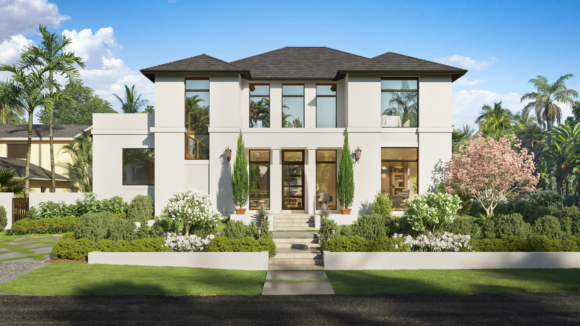 a front view of a house with a yard