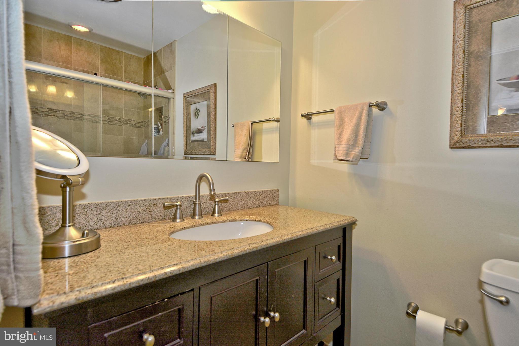 1601 Inlet Court Reston, VA 20190 - Photo 11 of 29 a bathroom with a granite countertop sink a toilet and mirror