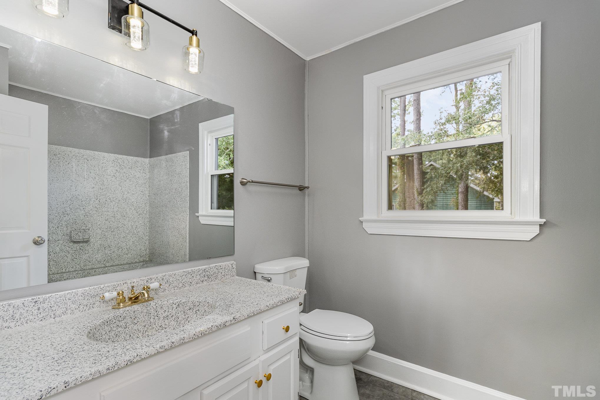 14 Eden Drive Smithfield, NC 27577 - Photo 21 of 37 a bathroom with a granite countertop sink toilet and mirror