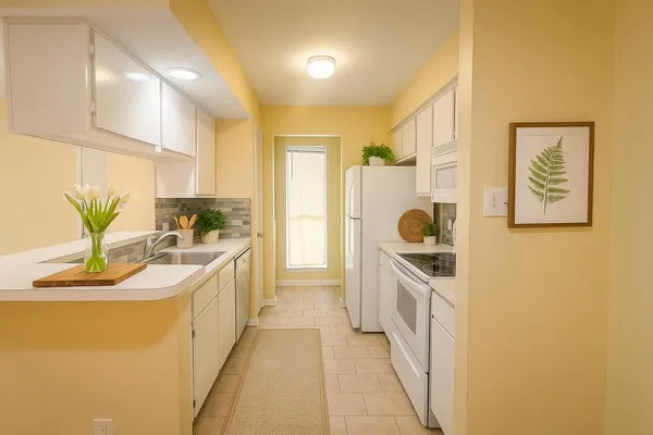 a kitchen with stainless steel appliances granite countertop a sink a stove and a refrigerator