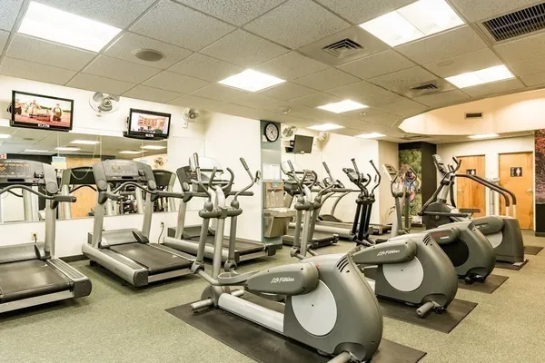 a view of a room with gym equipment