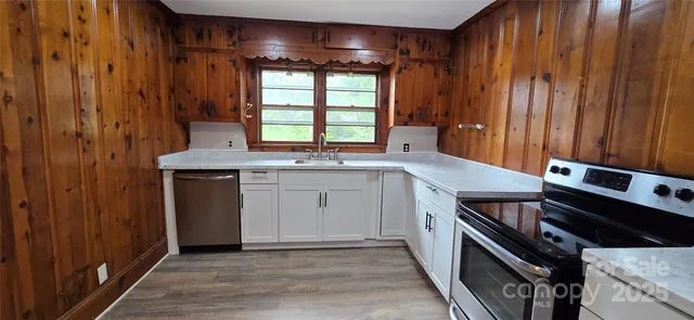 a kitchen with a stove and a sink
