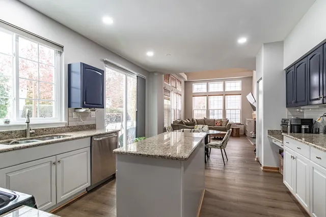 a large kitchen with lots of counter space