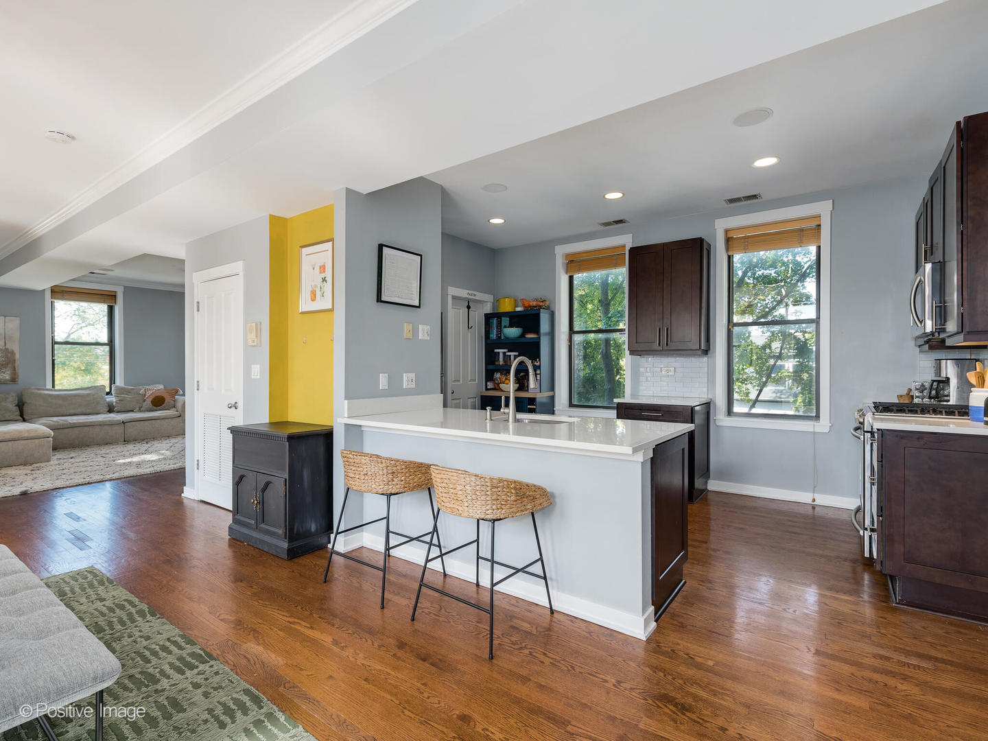 2075 North Oakley Avenue, Unit 3F Chicago, IL 60647 - Photo 3 of 24 a living room with fireplace furniture and a wooden floor