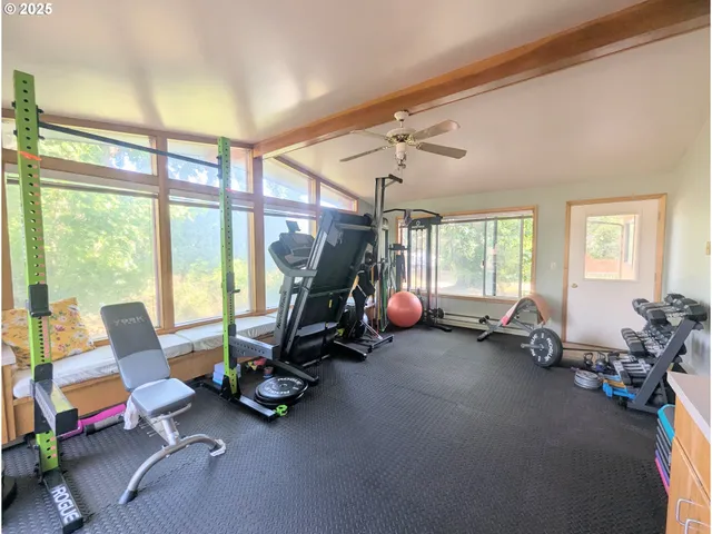 a view of a room with gym equipment