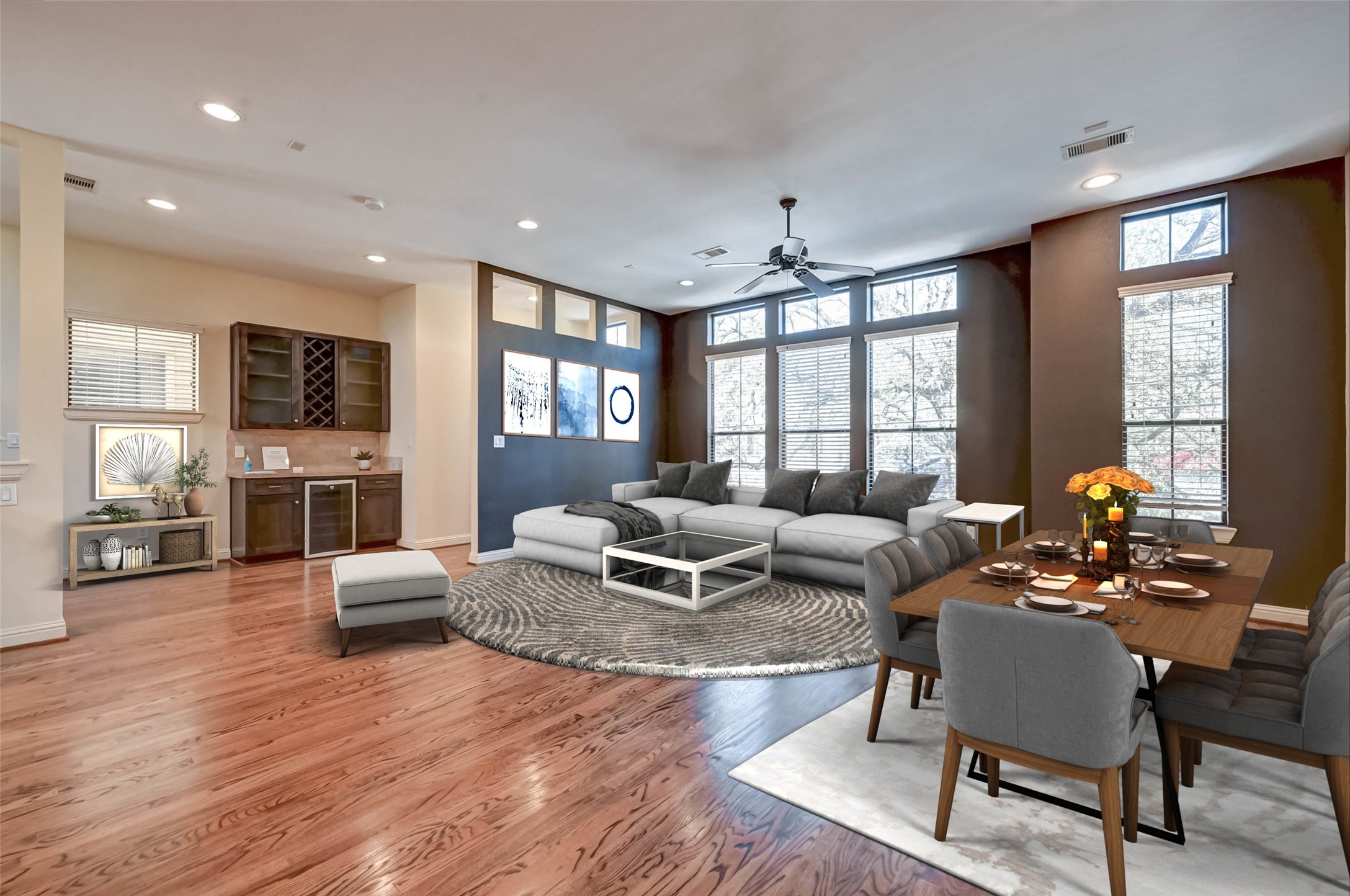 Gorgeous hardwood floors flows through main living space