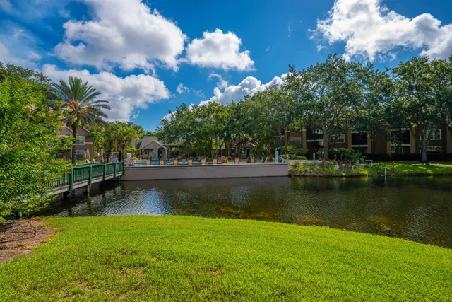 a view of a lake in a building