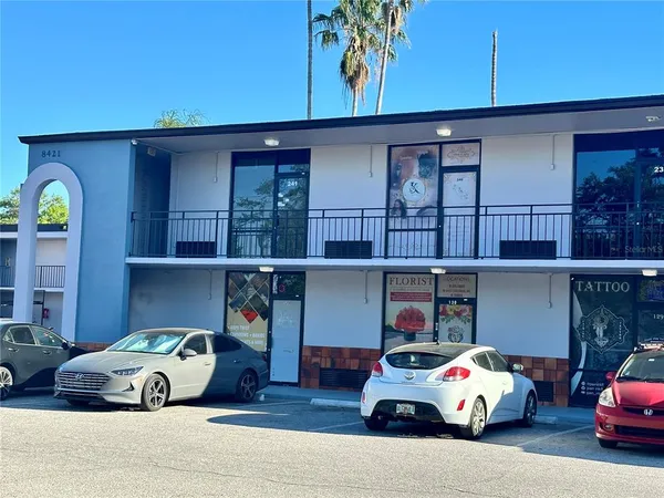 a car parked in front of a building