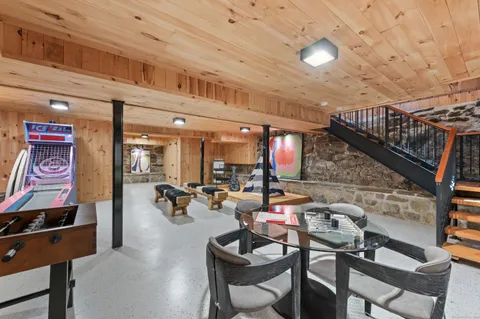 a outdoor space with lots of tables and chairs