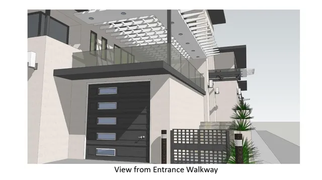 a view of a black and white wall