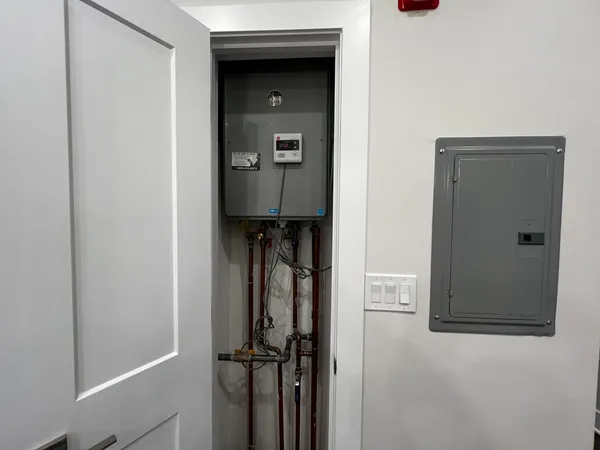 a bathroom with a mirror