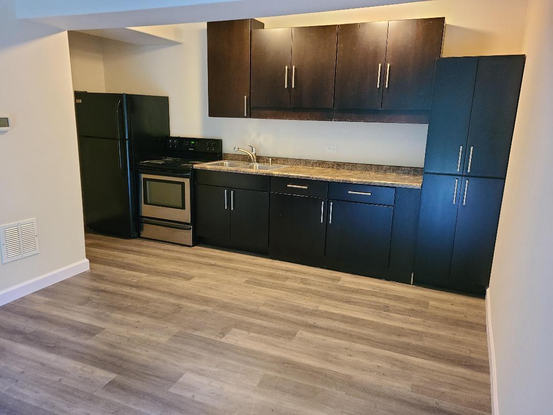 2103 Main Street, Unit L Spring Grove, IL 60081 - Photo 3 of 9 a kitchen with granite countertop stainless steel appliances and wooden cabinets