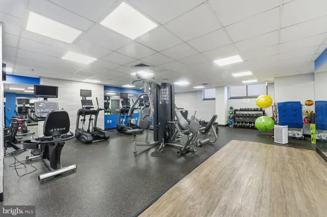 a view of a room with gym equipment