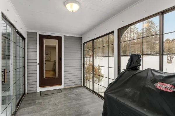 a living room with a large window