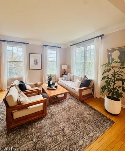 a living room with furniture and a rug