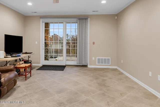 a living room with a large window