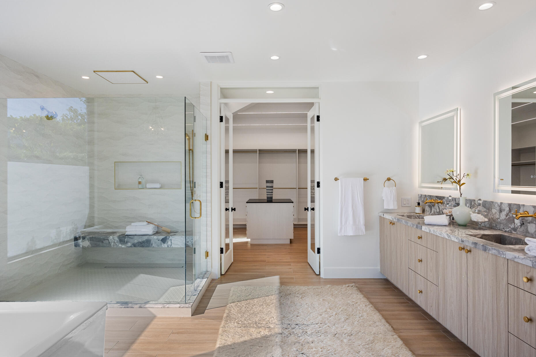 45560 Williams Road Indian Wells, CA 92210 - Photo 35 of 60 a bathroom with a double vanity sink mirror and shower
