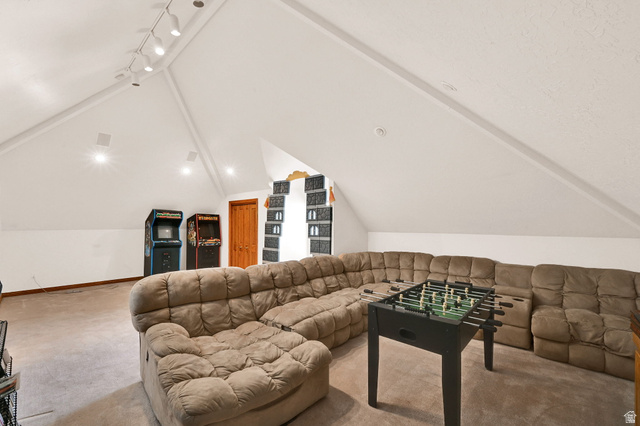 1085 Windsor Drive Provo, UT 84604 - Photo 40 of 83 Carpeted living area featuring vaulted ceiling