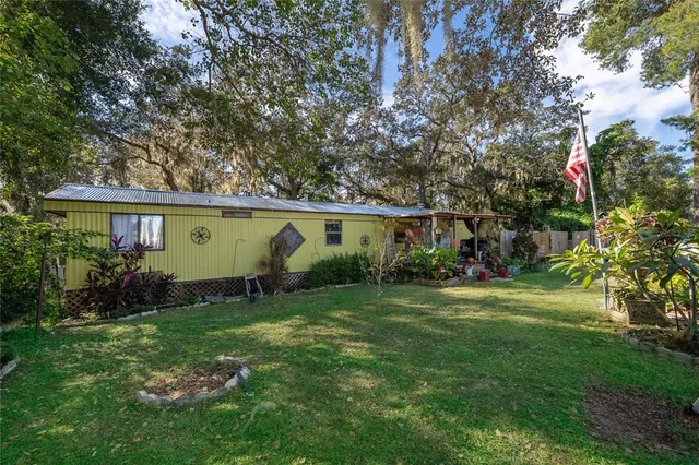 a view of a house with a backyard and a tree