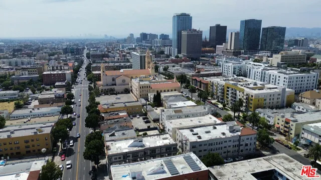 a view of a city with tall buildings