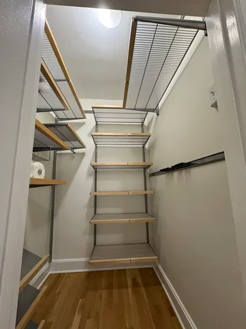 a view of walk in closet with empty racks
