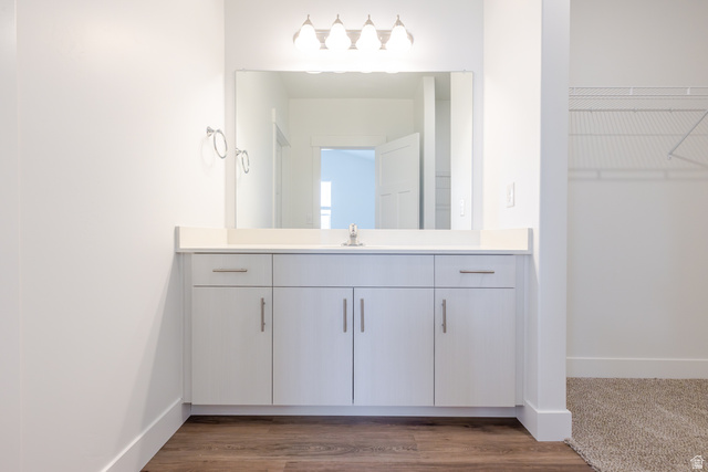 693 West 4500th South, Unit O301 Mapleton, UT 84664 - Photo 9 of 16 Bathroom featuring vanity, a spacious closet, and wood finished floors