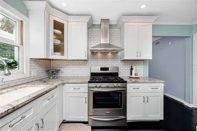 a stove top oven sitting inside of a kitchen