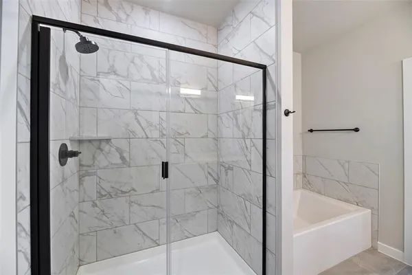 a bathroom with a bathtub