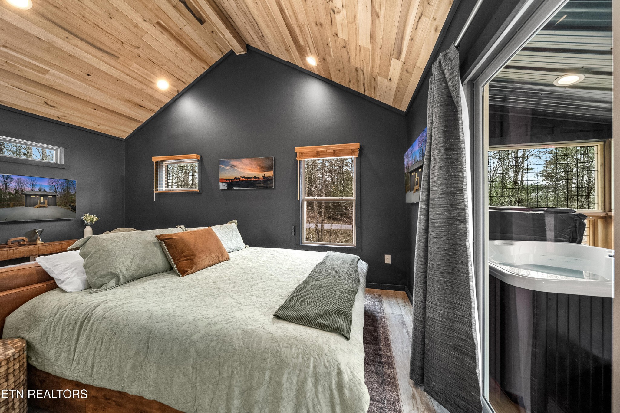 1079 Shell Mountain Road Sevierville, TN 37876 - Photo 10 of 29 a bedroom with a bed and a flat tv screen