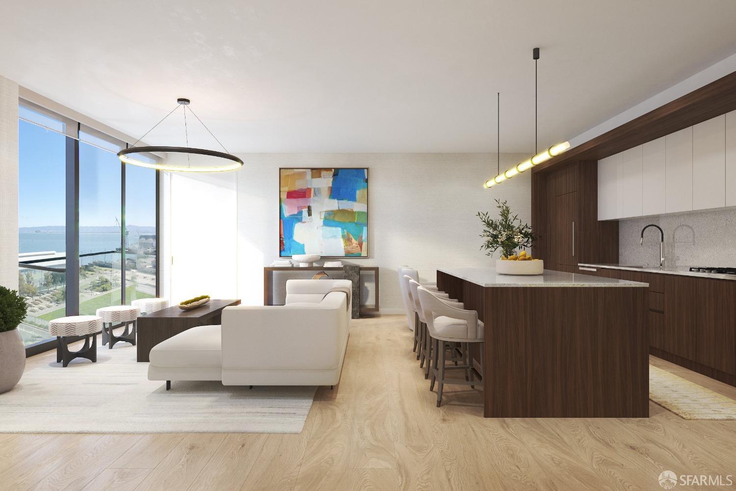 2177 3rd Street, Unit 721 San Francisco, CA 94107 - Photo 21 of 27 a living room with furniture a large window and a chandelier