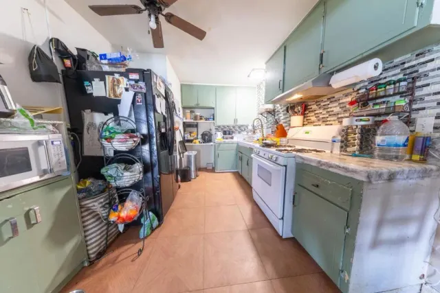 a kitchen with lots of counter top space