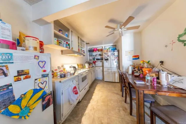 a storage room with cabinets
