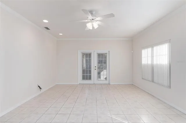 a view of a kitchen cabinets and a counter top space