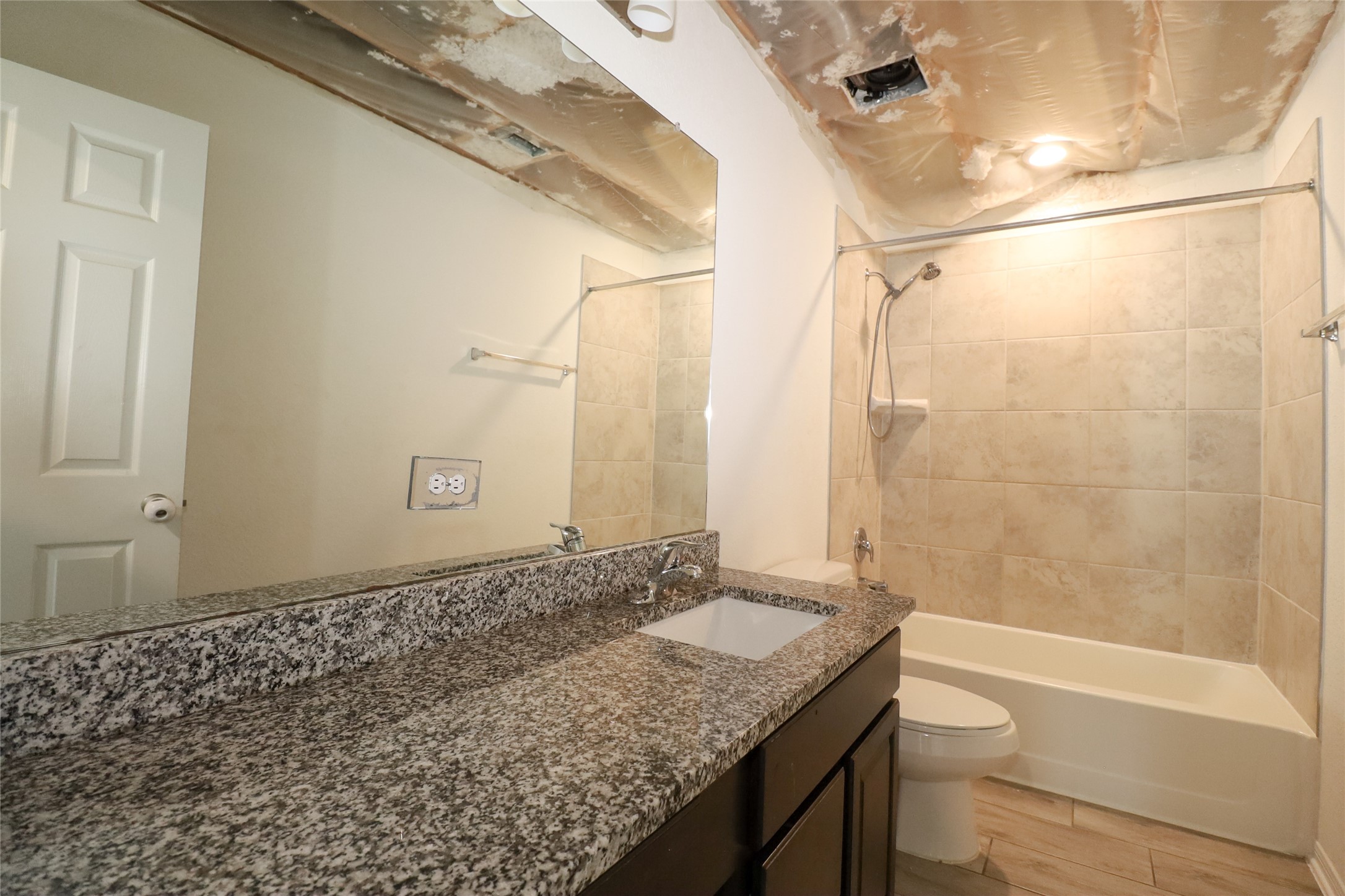 1418 Red Hills Drive Rosharon, TX 77583 - Photo 23 of 36 a bathroom with a granite countertop sink a toilet and shower