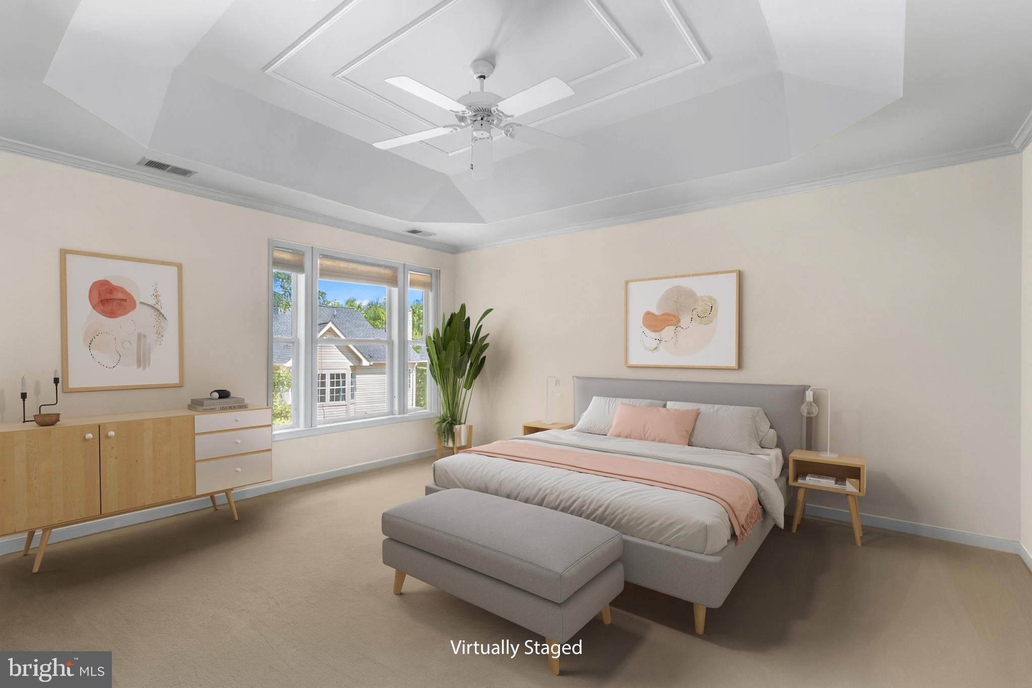 46134 Brisbane Square Sterling, VA 20165 - Photo 21 of 48 a spacious bedroom with a large bed and a chandelier