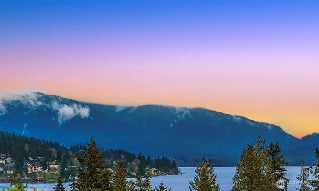 a view of a big yard with a mountain