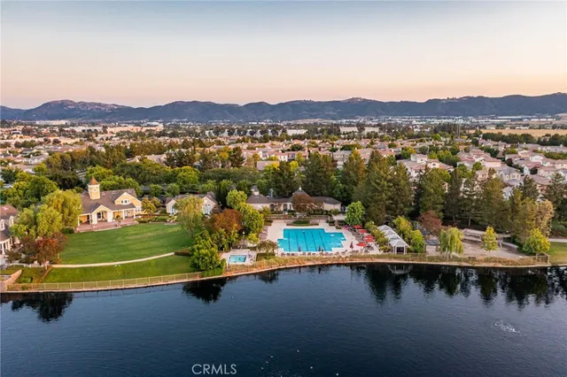 a view of a lake with a mountain in the background