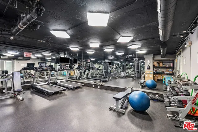 a view of a room with gym equipment
