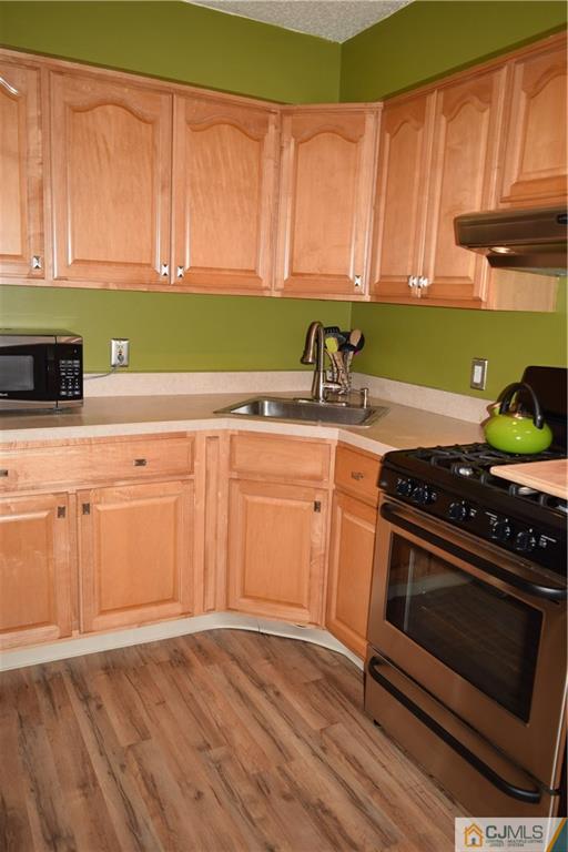 287 Nebula Road, Unit 287 Piscataway, NJ 08854 - Photo 10 of 16 a kitchen with granite countertop a stove a sink dishwasher and a microwave oven with cabinets