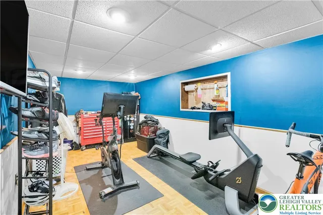 a room with gym equipment