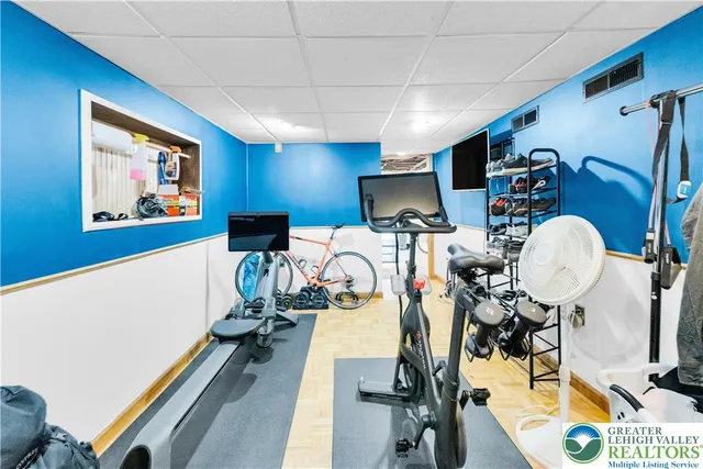 a view of a room with gym equipment